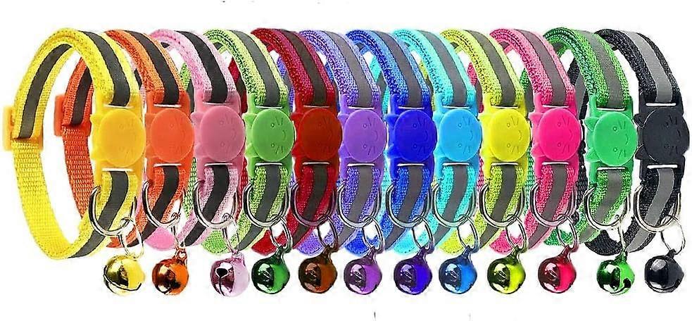 12 PACK Reflective Cat Collars Quick Release with Bell Safety Nylon Kitten Collars Adjustable 19-32cm
