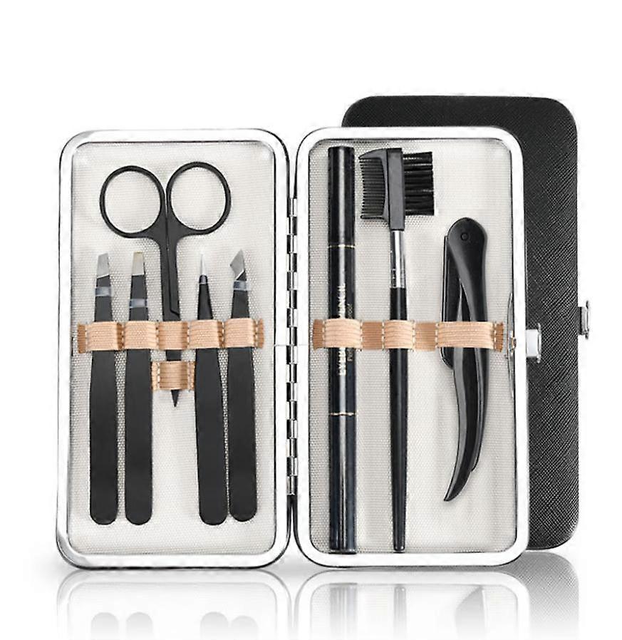 Tweezers,Eyebrow Kit(8 pcs), Professional Tool Eyebrows with Tweezers, Eyebrow Scissors, Eyebrow Knife, Eyebrow Comb, Eyebrow Pencil with Storage Box