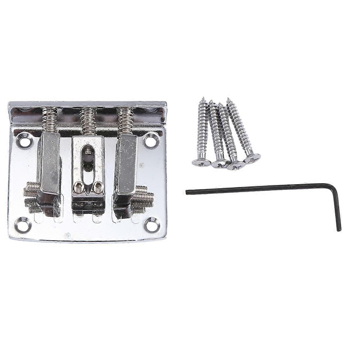 Cigar Box Guitar Parts: 3-string Chrome Hard-tail Adjustable Bridge Silver Color