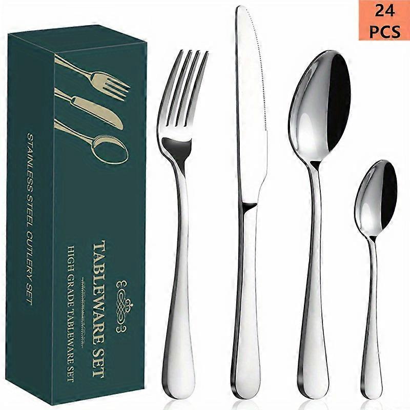 24pcs Stainless Steel Tableware Set, Silverware Set, With Spoon, Knife And Fork, Service For 6, Dishwasher Safe/easy To Clean, Mirror Polished Cutlery