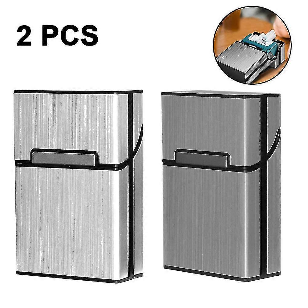 Brushed Aluminum Cigarette Case, Hard Box And Holder With Solid Magnetic Flip Top Closure