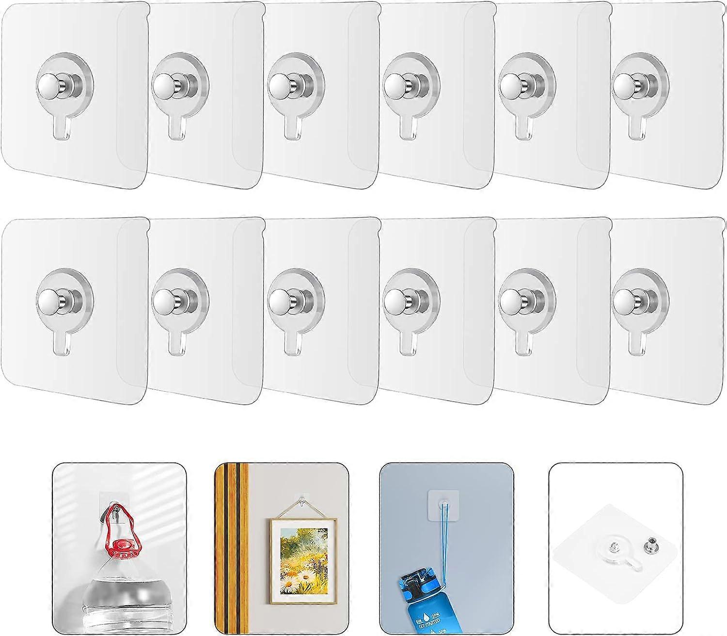 12PCS Picture Hooks, Self-Adhesive Sticky Hooks for Hanging Pictures, Adhesive Hooks Without Nails Heavy Duty for Living Room, Bedroom, Bathroom, Pict