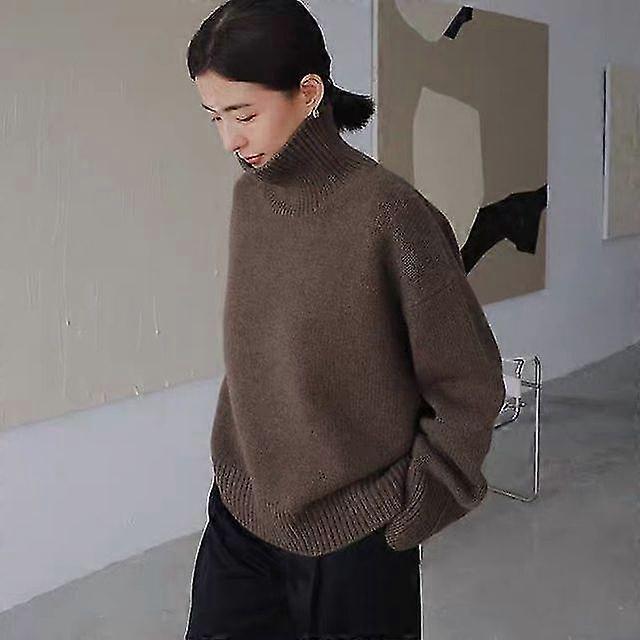 Outono e Inverno Novo Suéter de Caxemira Grossa Mulheres Suéter de Salto Alto Pullover Warm Loose Malhado Base Jaqueta Tops