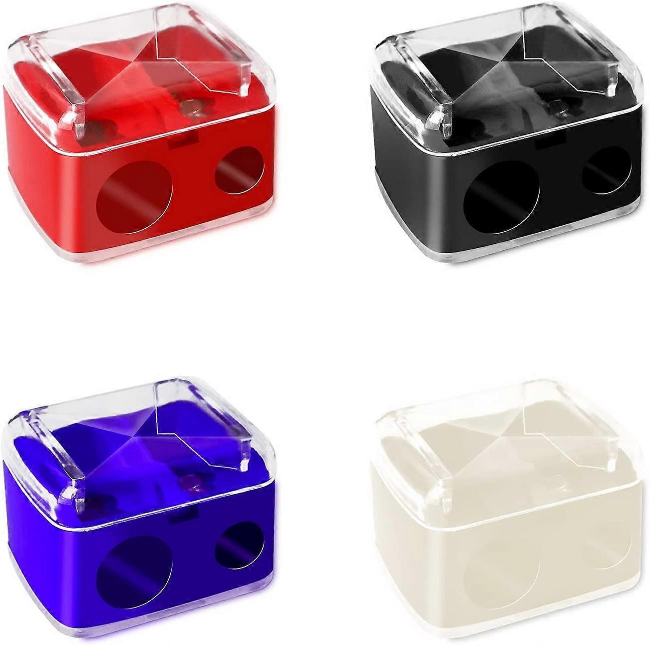 4 Pcs Pencil Sharpener, Cosmetic Pencil Sharpener Dual Holes Sharpener with Cover Colored Makeup Pencil Sharpener for Eyeliner Lipliner Pencils