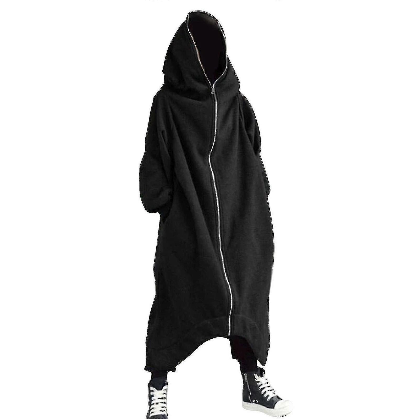 Cappotto lungo unisex Nazgul con cappuccio a maniche lunghe, chiusura con cerniera, foderato in pile