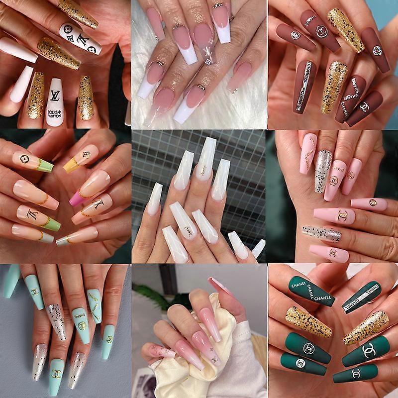 9 Sets of 216 Pieces of Long Nails Manicure Finished Patches Pressed on Nails