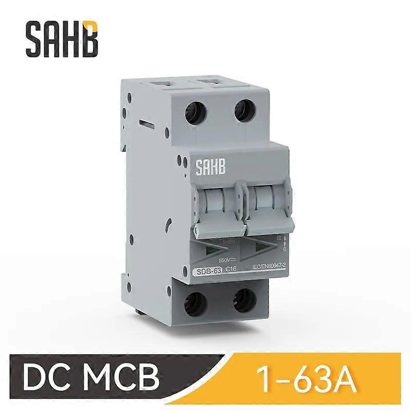 SAHB Din Rail PV Solar Mini Circuit Breaker 550V 800V Overload Protection Switch 6A~63A 2P MCB for Photovoltaic PV System