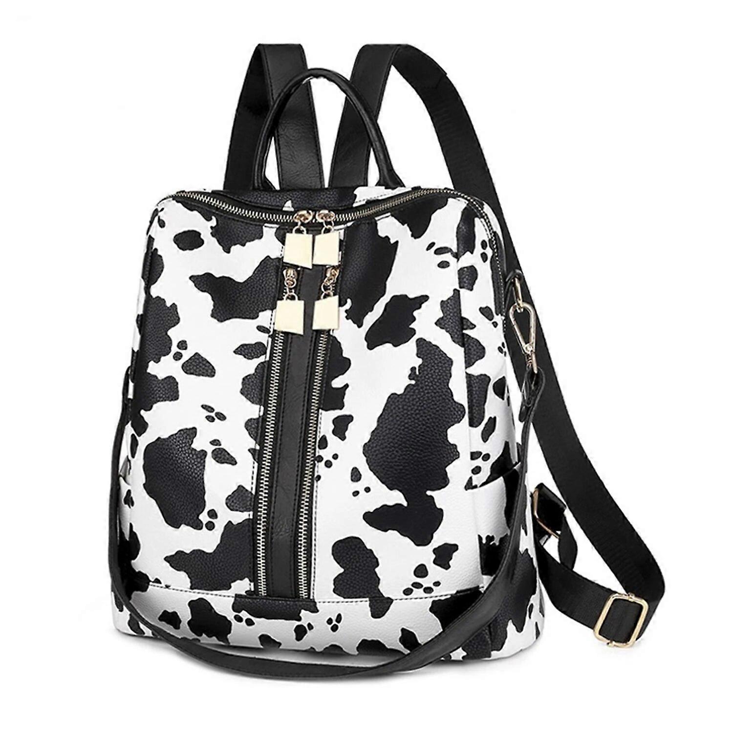 Domil Women PU Leather Leopard Cow Diaper Backpack with Purse Waterproof Larger Capacity Backpacks For Travel School Outside103