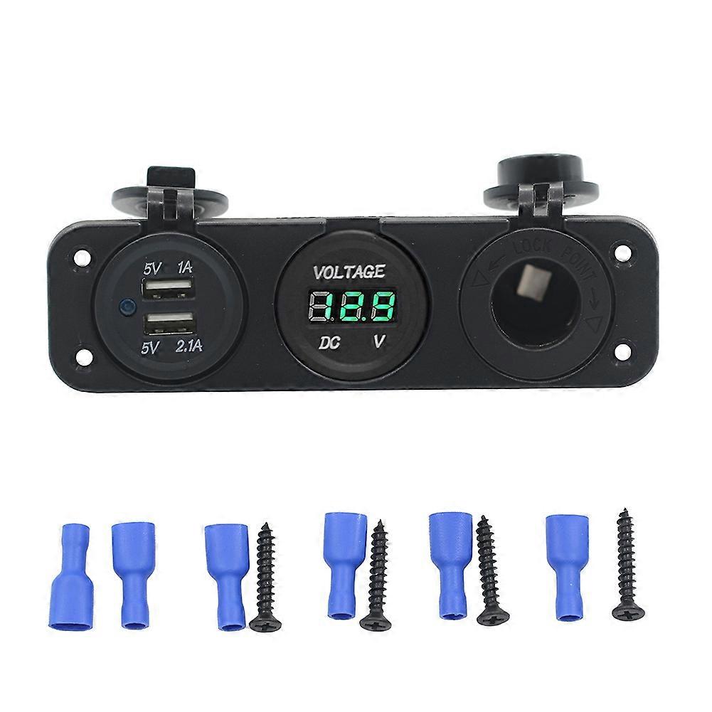 Bilbåt Dobbel USB-lader + LED-voltmeter + strømuttak 3 hullpanel