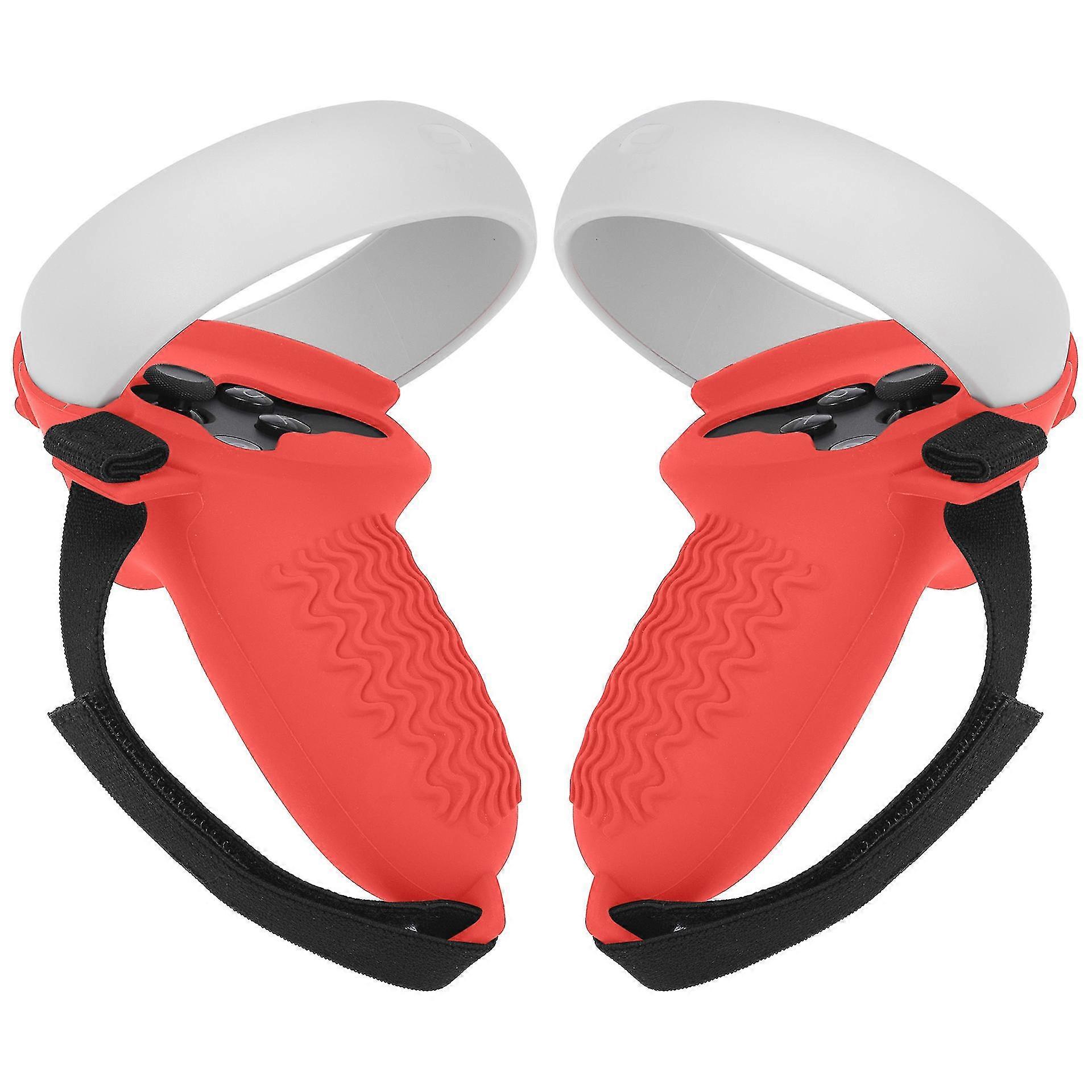 Hülle Silikon kompatibel mit Oculus Quest 2 Controller, Zubehör rutschfest, mit verstellbarer Handschlaufe-Rot