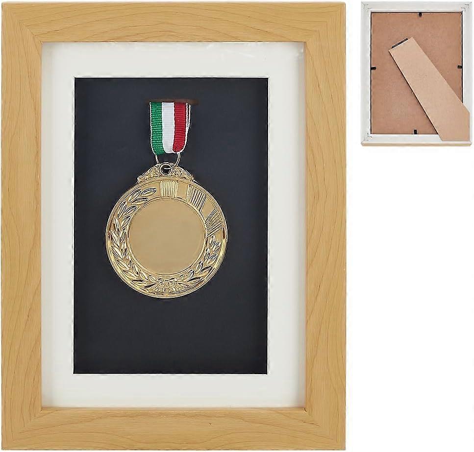 Medal Display Frame 6x8inch Light Khaki Wooden Medal Display Stand Photo Frame Display Stand Medal Holder Frame Medal Display Case Badge Box Frame for