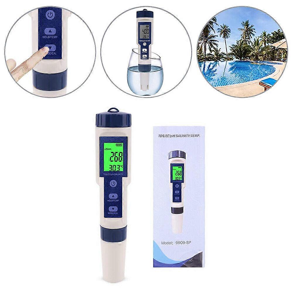 5 In 1 Digital Water Quality Tester Pen EC PH Salinity Temp Meter/Detector