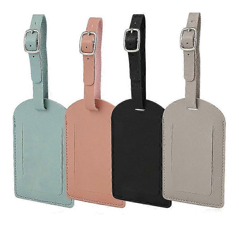 Pu Leather Luggage Tag With Adjustable Strap, Suitcase Tags Identifier Travel Bag With Privacy Prot