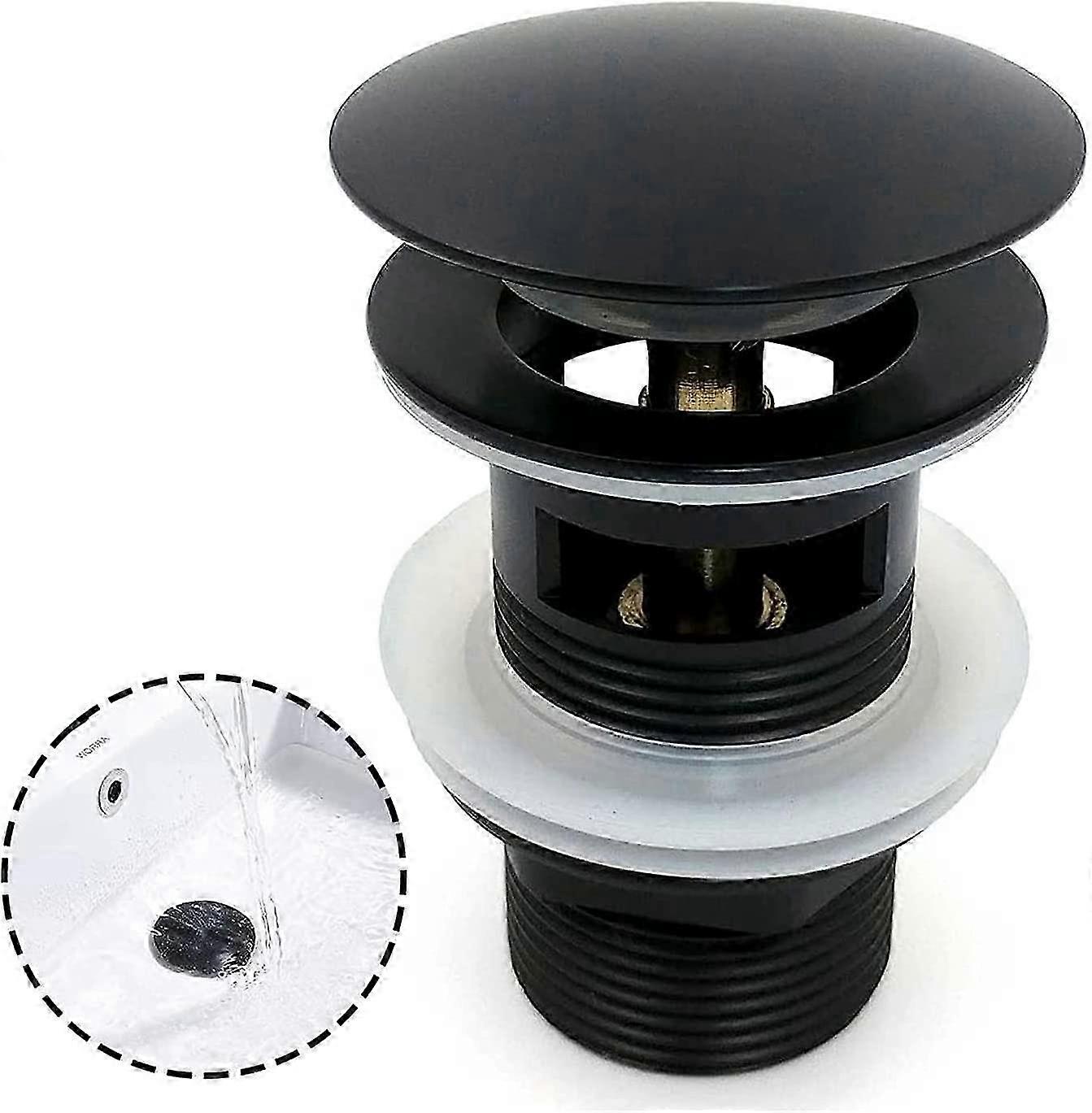 Black Sink Waste Basin, Chrome Pop Up Waste Large Area, Automatic Pop Up with Overflow Drain, Copper Pop Up Spring Stopper Basin Sink for Bathroom, Wa