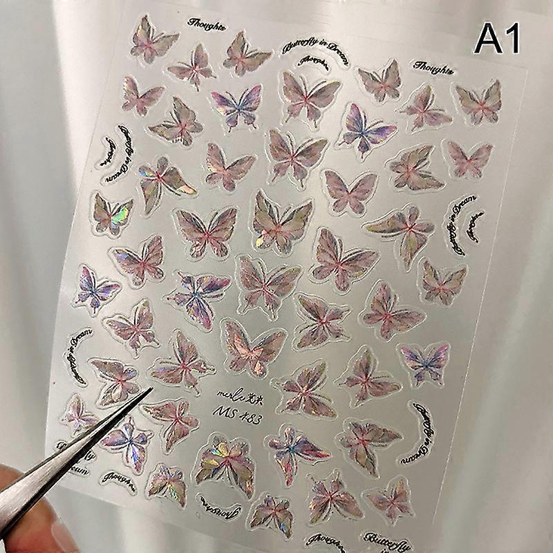 1 Sheet Flash Fragment Seashells Light Butterfly Nail Stickers Spring Nail Art Decal Design Manicure Tool