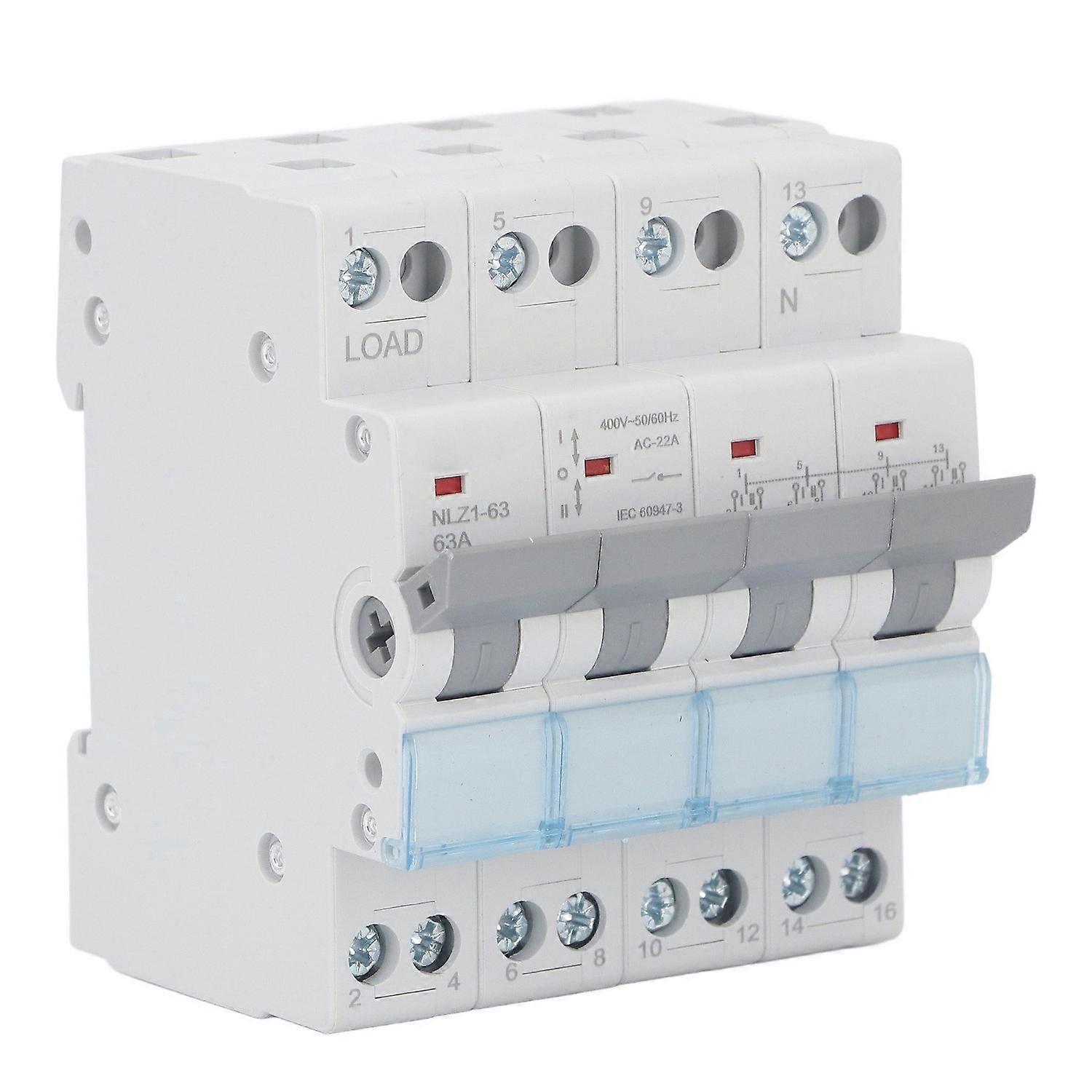 4P Dual Power Manual Transfer Switch DIN Rail Mount Single Side Interlock Circuit Breaker Isolating 