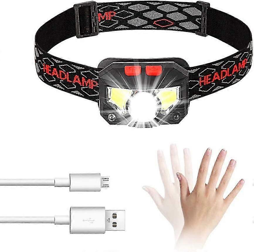 Led Head Lamp, Rechargeable Usb Lights With Motion Detector, 300lm Light 8 Modes Ipx4 Waterproof, Continuous 30 Hours, Fishing, Camping, Reading, Hiki