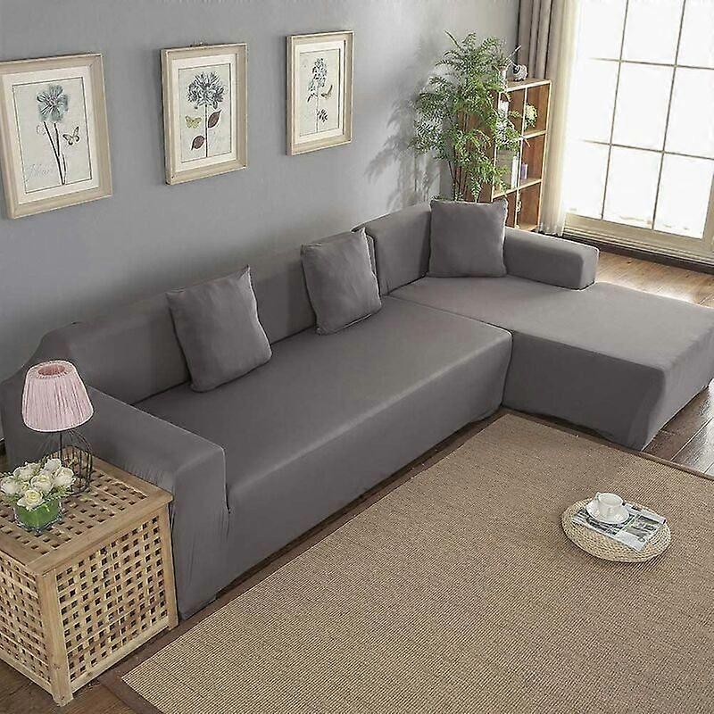 Expandable sofa cover, 3+2 seat polyester angle L-shaped sofa cover protective sofa cover - gray