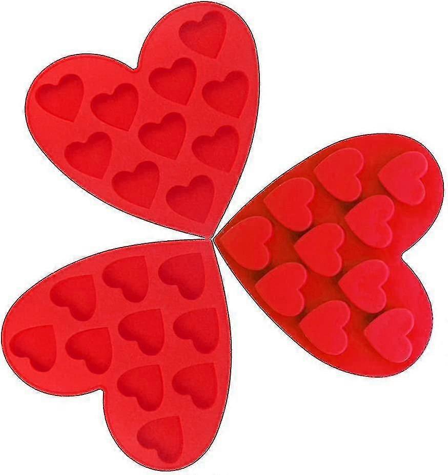 Silicone Chocolate Molds, Valentine's Day Heart Shape Non-stick Kitchen Baking Pans Ice Cube Trays For Making Cake Candy Gumdrop Jelly(3pcs, Red A szk