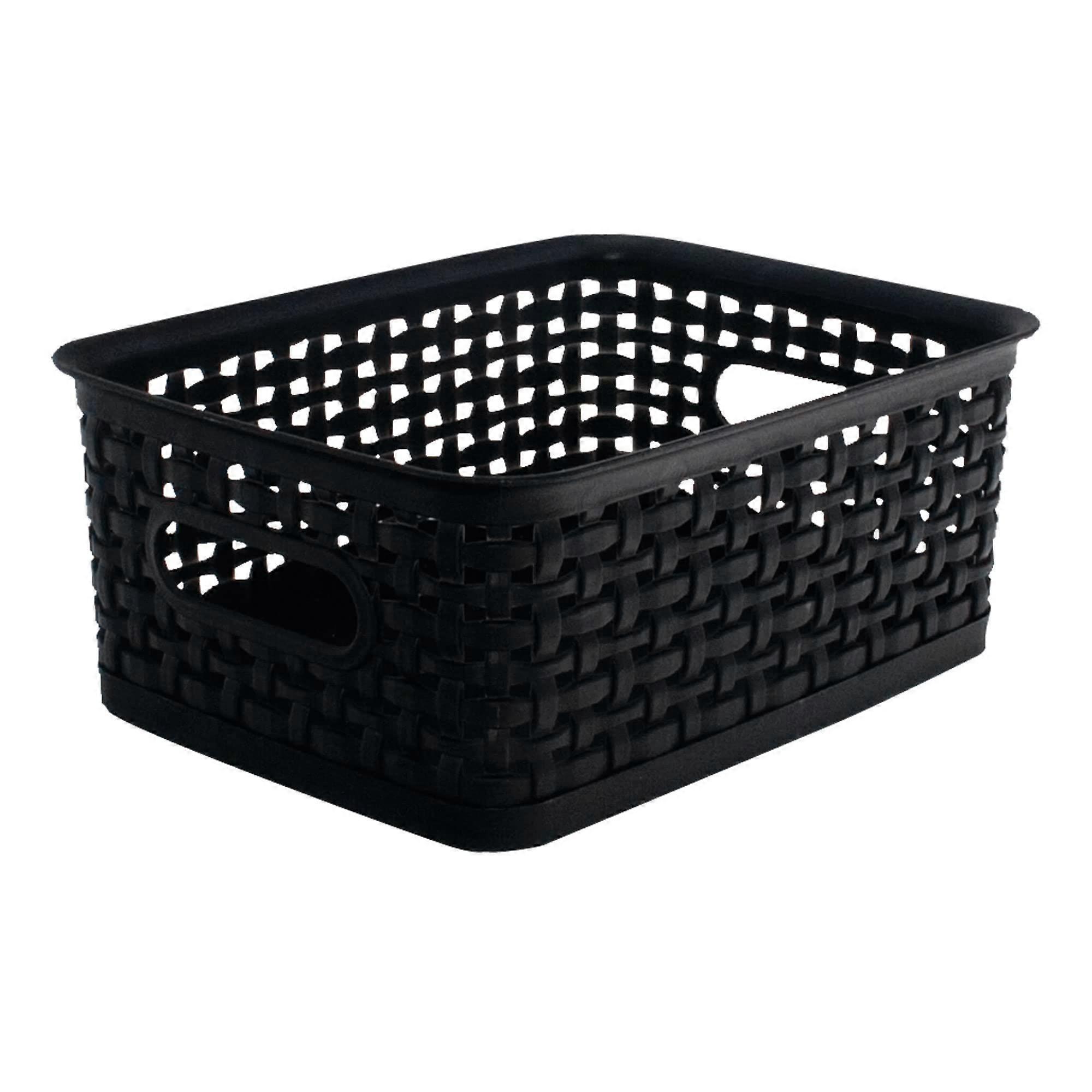 9.875x7.375x4 Inch Plastic Storage Bin with Weave Design for Multi-Purpose Home Organization and Decluttering Solutions