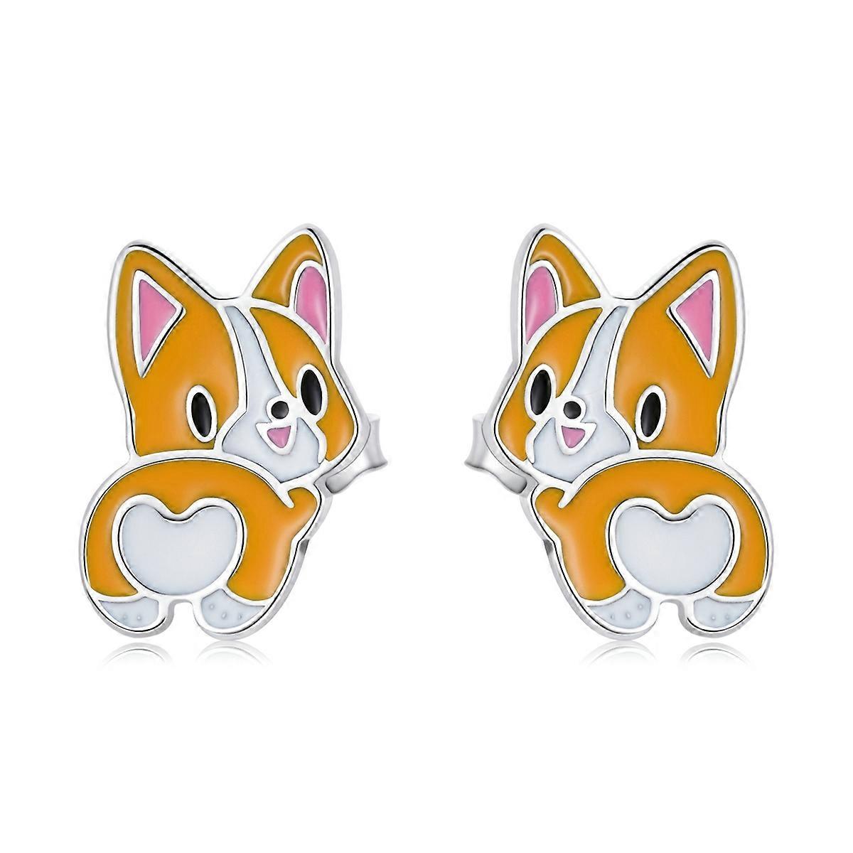 S925 Plata de Ley lindo Corgi Pendientes de Pendiente de Mujer