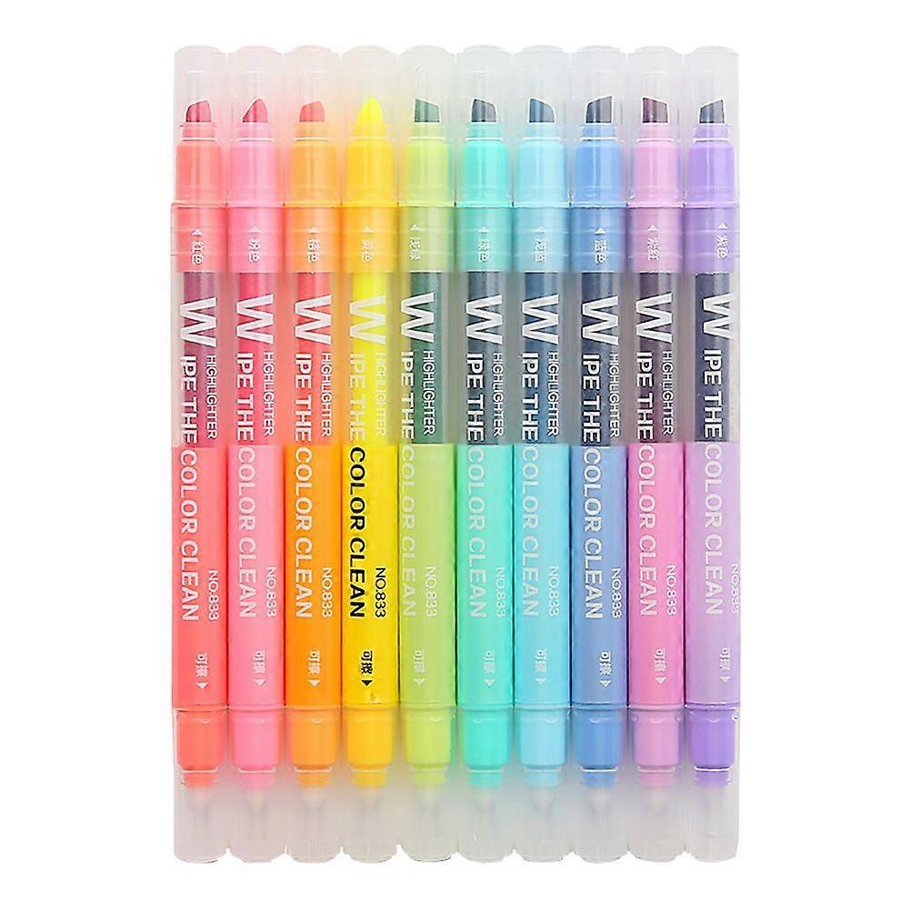10Pcs Erasable Double Ended Marker Pens Colorful Highlighter Pens for Students