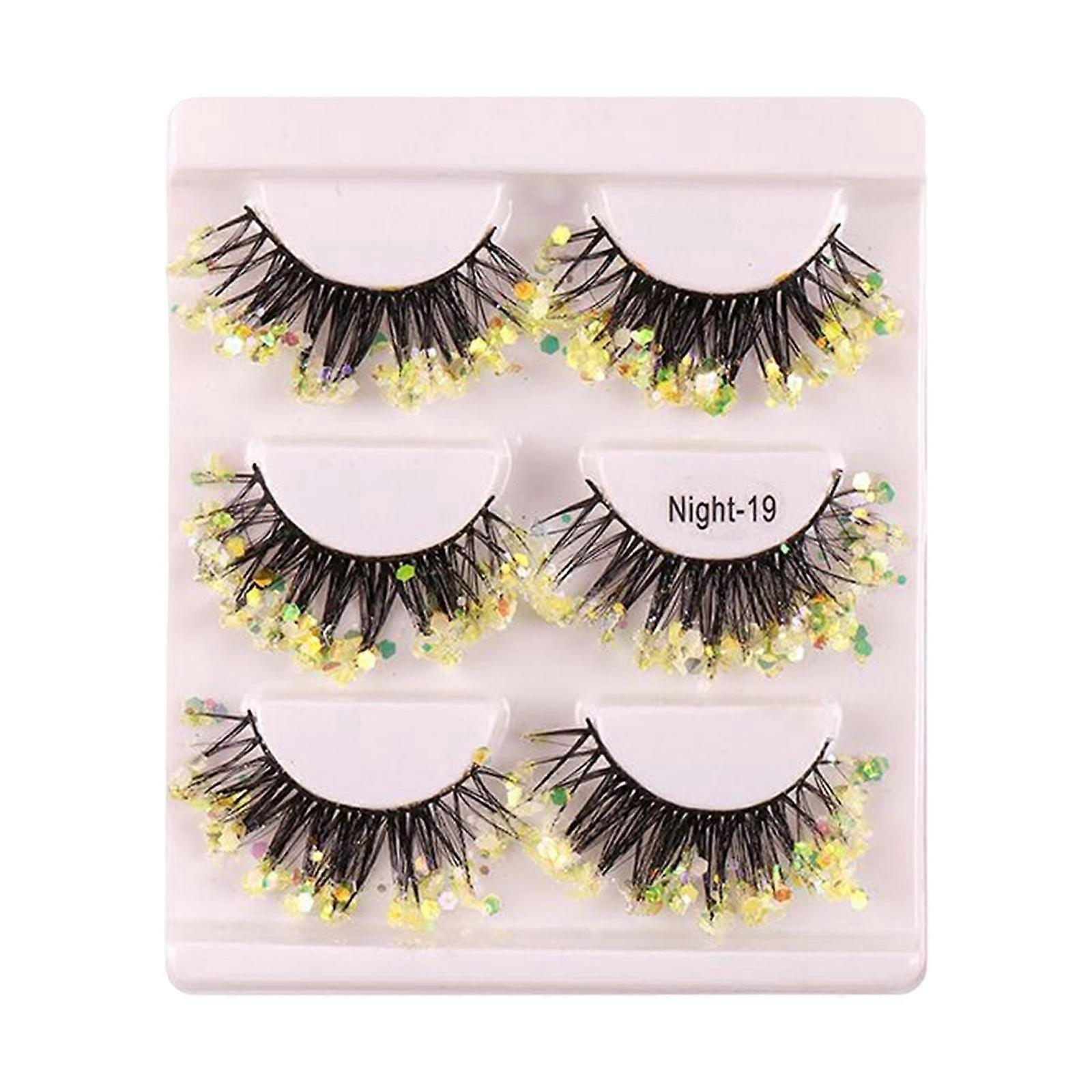 3ペア明るいつけまつげ、メイクアップ楽しいまつげグリッターまつげ偽