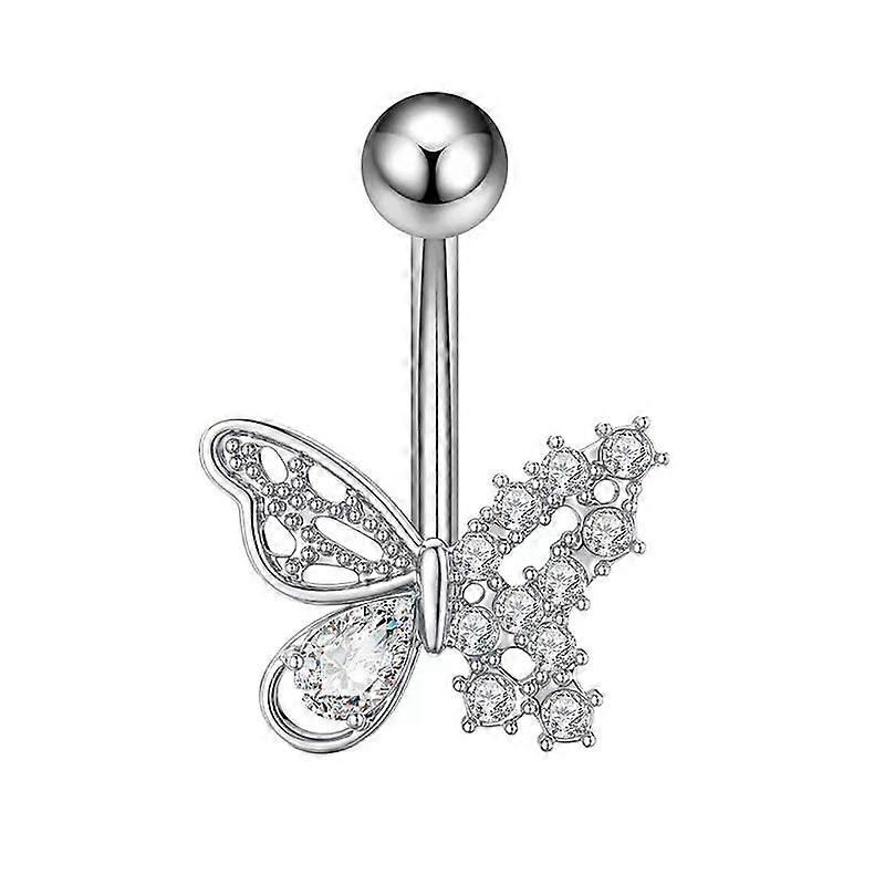 Fashion Butterfly Belly Button Ring Shiny Zircon Navel Piercing Ornament Body Piercing Jewelry For Women Girls