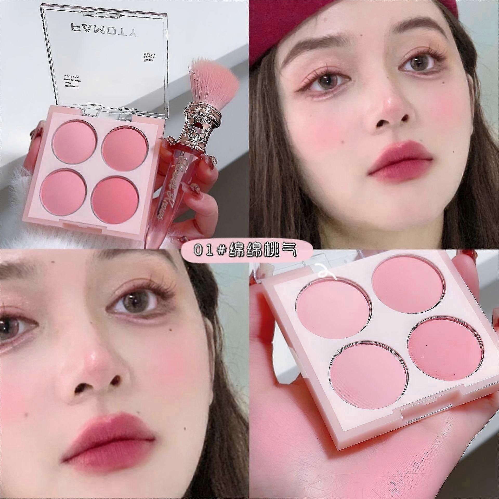 4 Colors Face Blush Powder Contour Makeup Palette Kit,Blendable Multiuse Powder Blush Palette for Cheeks,Matte Facial Blushes Makeup Pallet Set with S