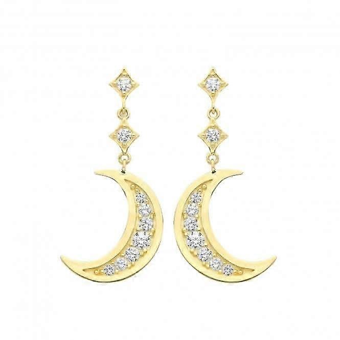 9ct Yellow Gold Zirconia Moon Drop Earrings ER1183