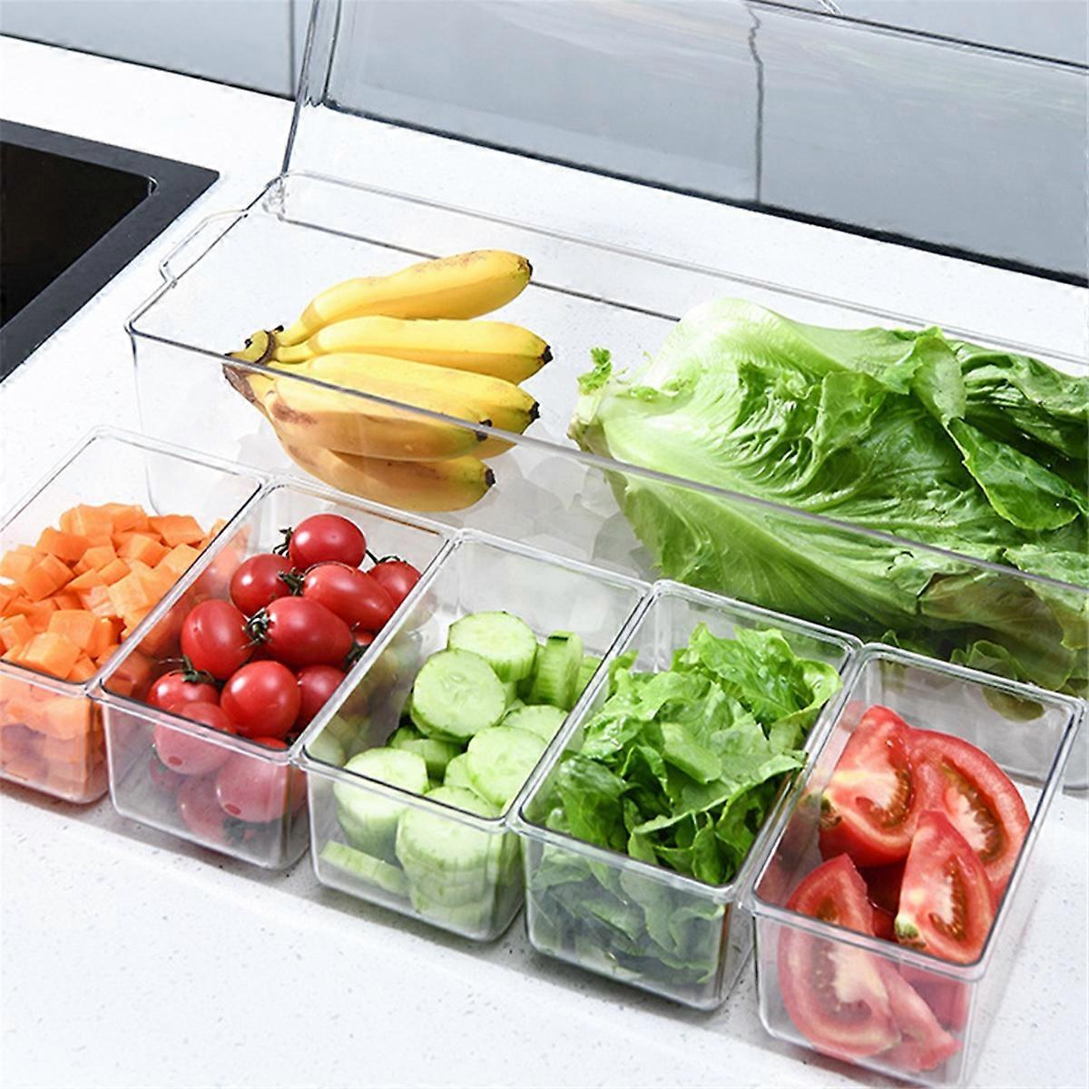 Ice Chilled Condiment Tray with 5 Containers, Condiment Server with Lids, Serving Tray Platter for Bar Accessories