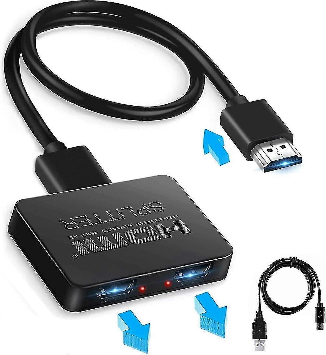 HDMI Splitter 1 in 2 Out, HDMI Splitter 4K HDMI 3D Splitter for Dual Monitors, 2 Port HDMI Splitter-KLT