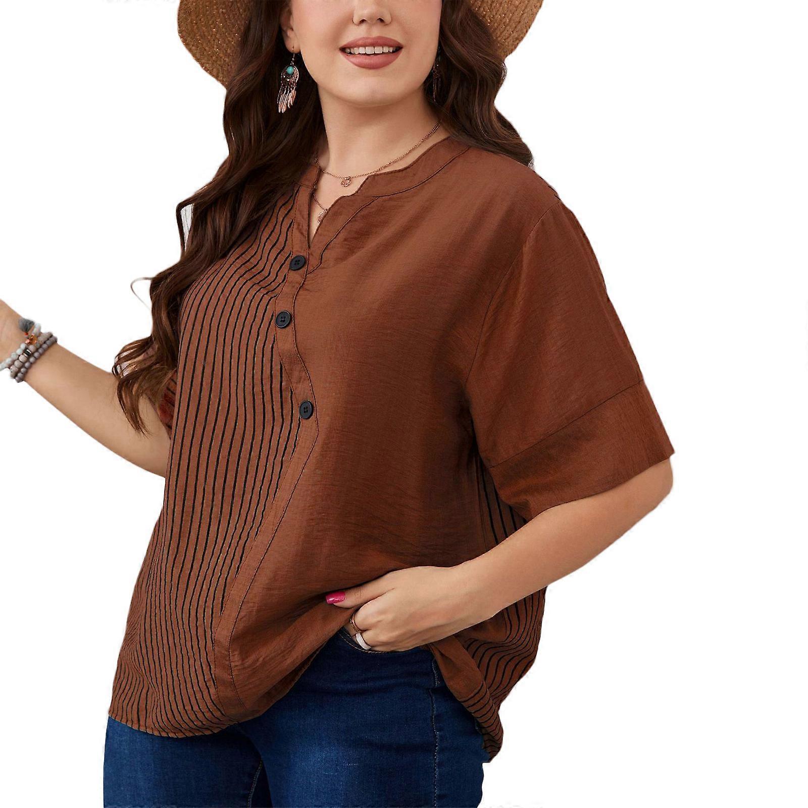 T-shirts pour femmes T-shirt imprimé rayé grande taille T-shirt à manches courtes Tee shirt T-shirts amples pour voyager en plein air Vacances quotidiennes Rouge brique 3XL