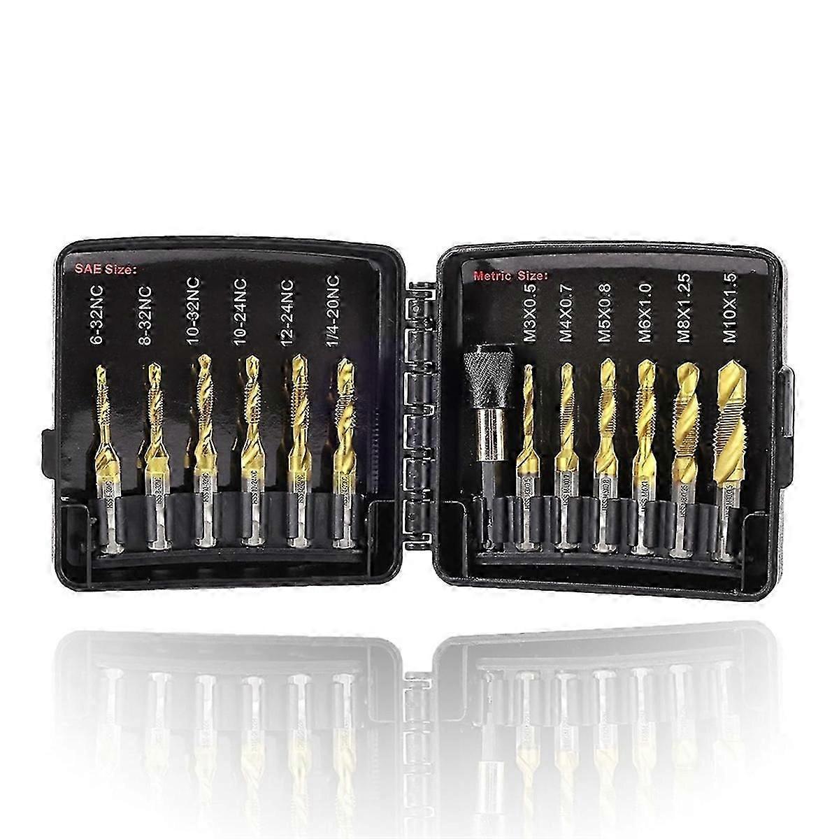 Drill Tap Set with Quick-Change Adapter of 13Pcs, 6 SAE Sizes, 6 Metric Sizes, Combination Drill and Tap SetP2025041101050