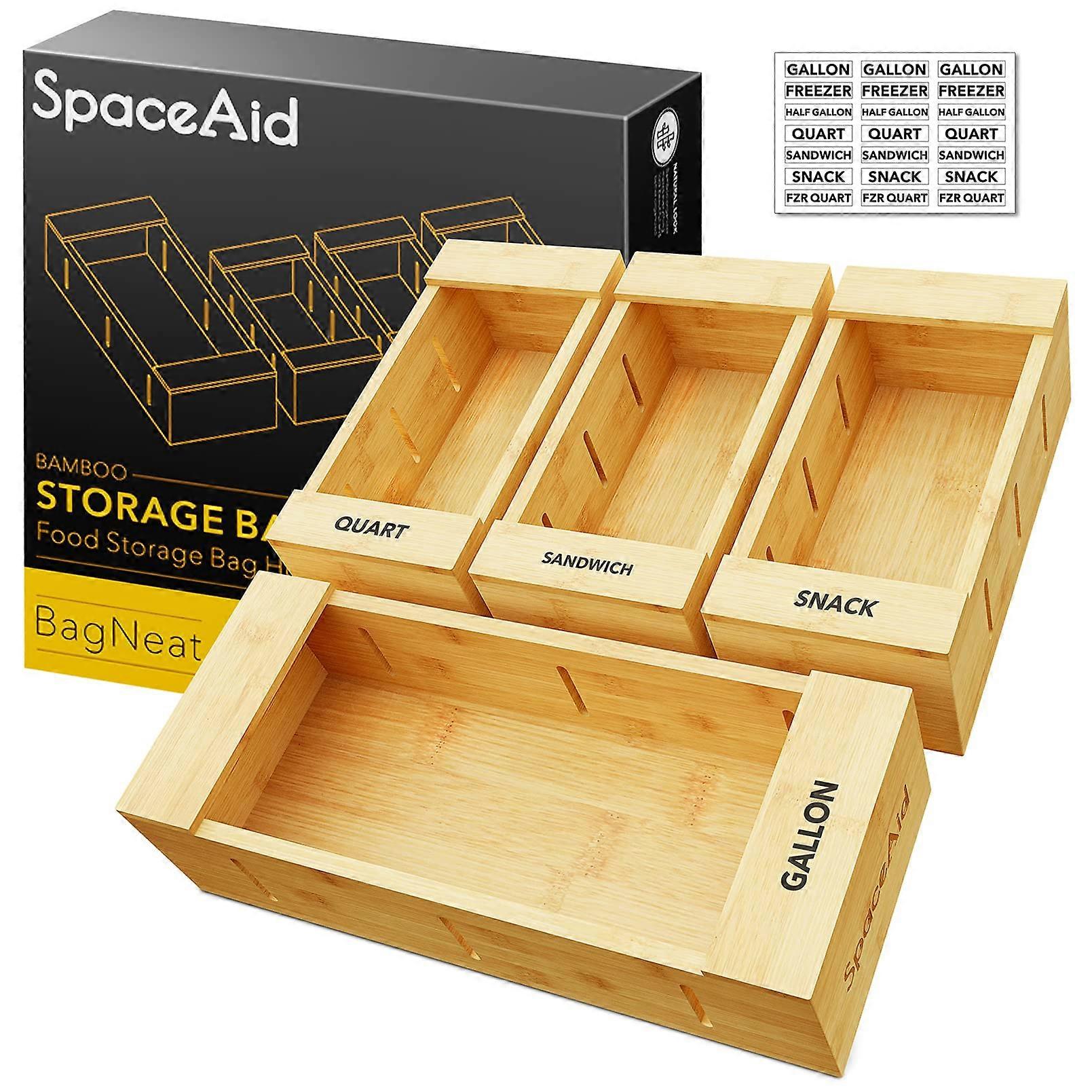 4 Pack Bamboo Bag Storage Organizer for Kitchen Drawer, Adjustable Size, Eco-Friendly Material, Versatile Design
