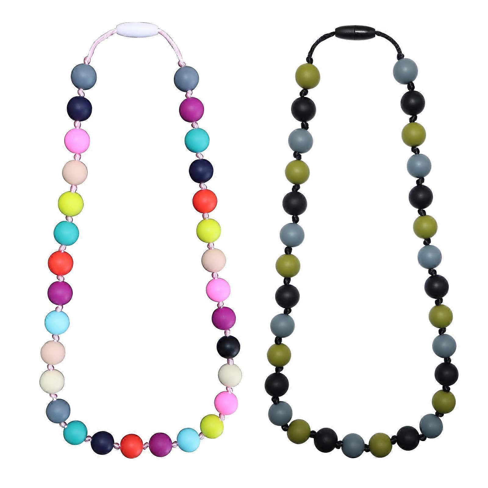 2 PCS Multicolor Sensory Chew Necklaces for Kids - BPA-Free, Safe Chew Aid, Teething Relief, Durable Silicone