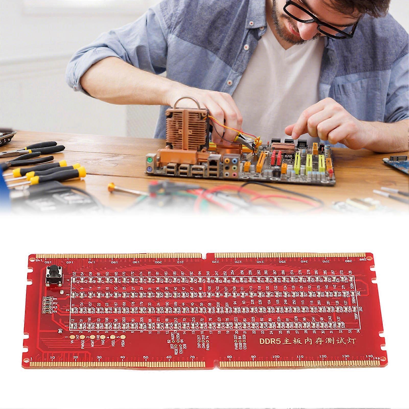 DDR5 RAM Memory Slot Tester Card with LED Lights Portable for PC Motherboard RAM Memory Maintenance Red 