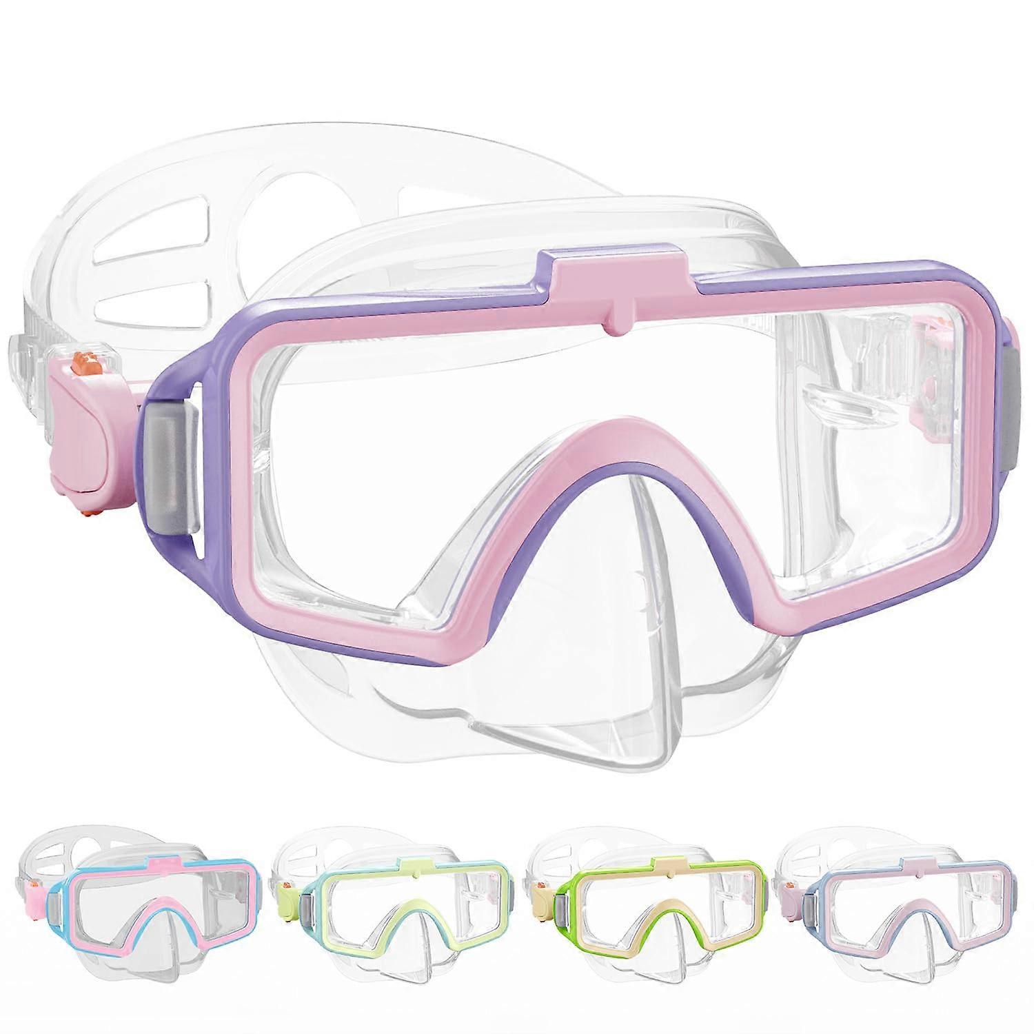 Kids Swim Goggles with Nose Cover, Anti-Fog Two-Color Snorkeling and Diving Mask for Ages 6-14, Adjustable Fit
