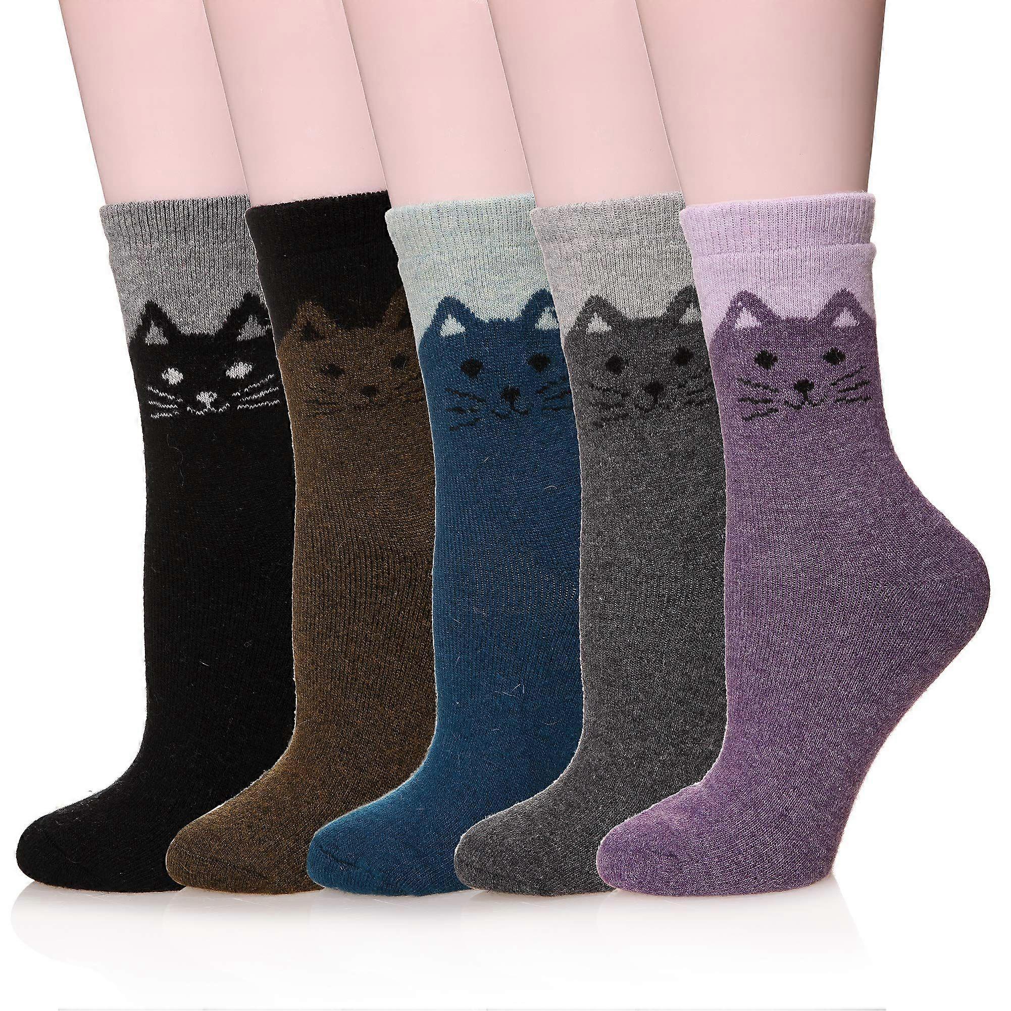 Women's Winter Wool Socks Soft Warm Comfortable Thick Crew Neck Socks 5 Pairs