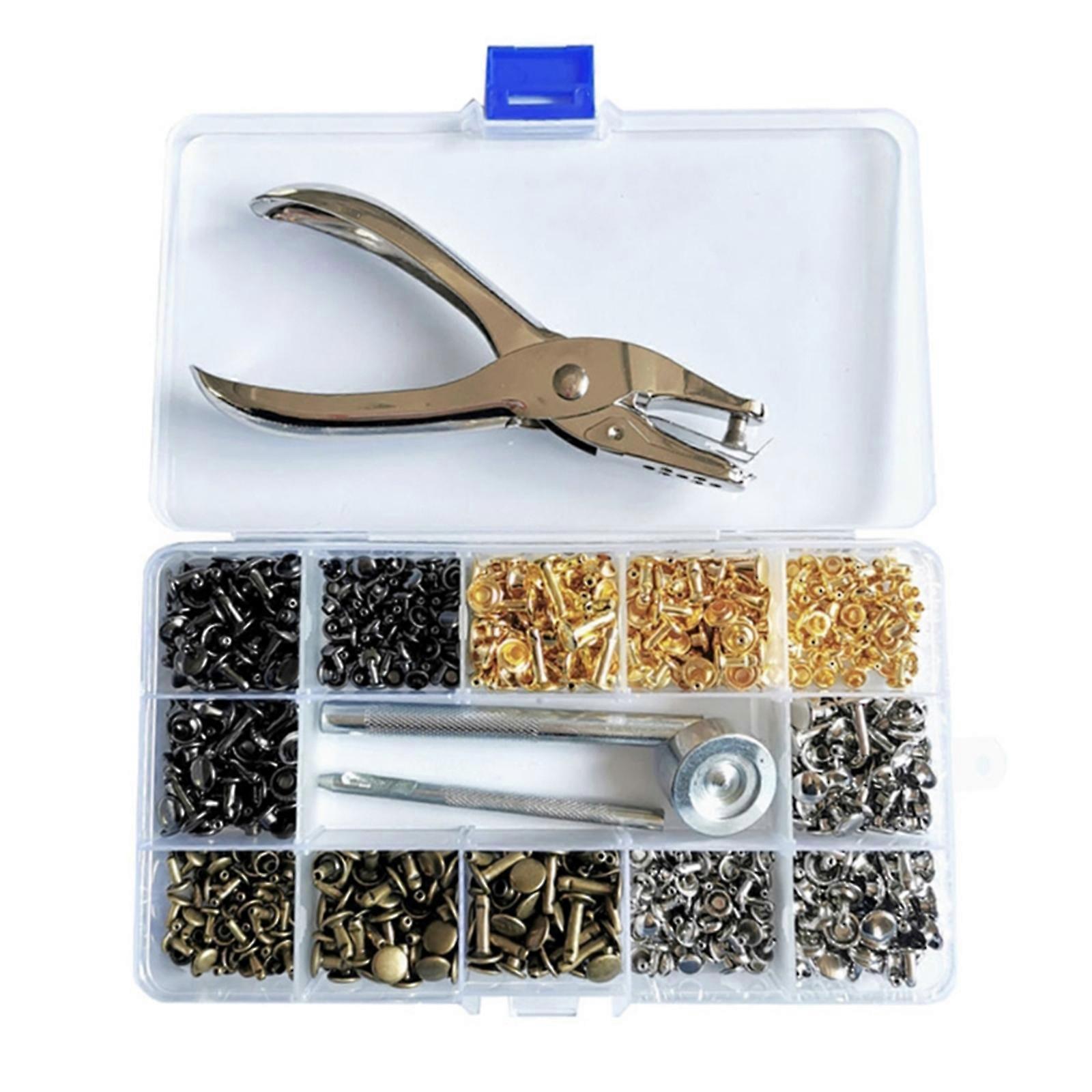 480 Sets Leather Rivets 6mm/8mm/12.0mm 4 Color Double Caps Rivets Tubular Metal Studs with Punch Pliers and Setting Tool