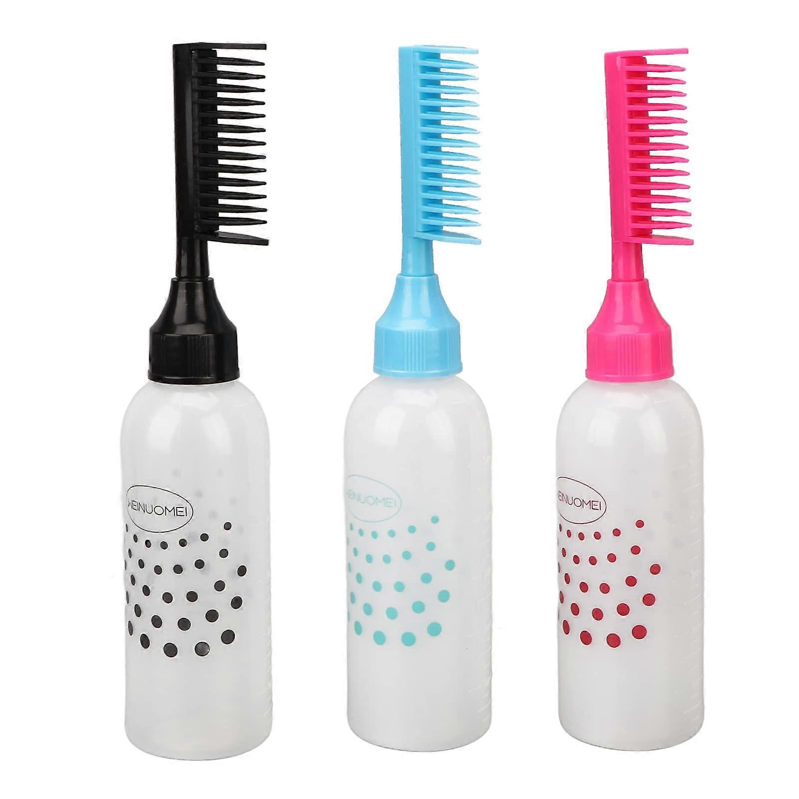 Comb Applicator Bottle Set - Clear Ergonomic Plastic Hair Coloring and Dye Applicators for Shampoo, 3 Pieces