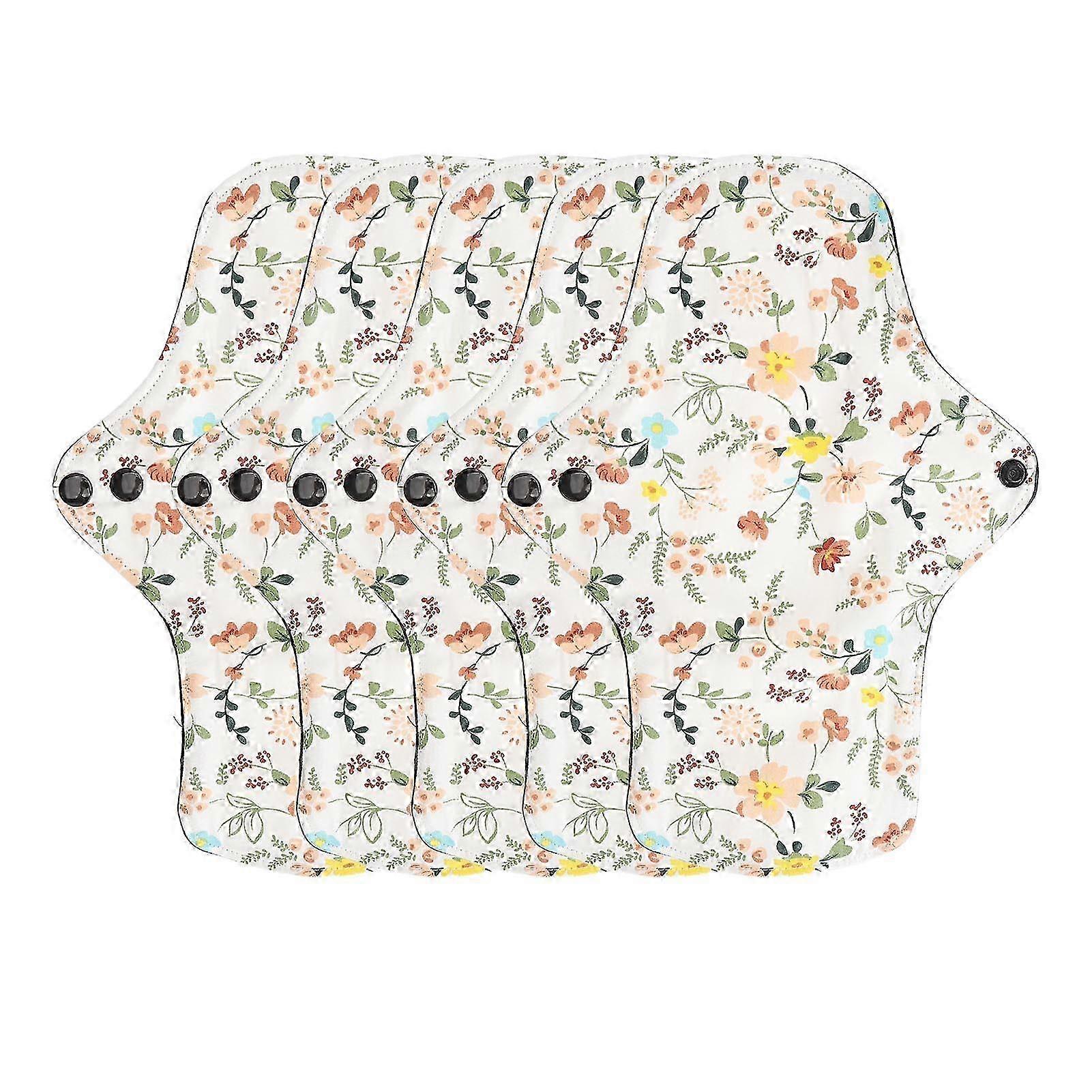 5pcs Washable Breathable Menstrual Pad Flower Pattern Super Absorbent Reusable