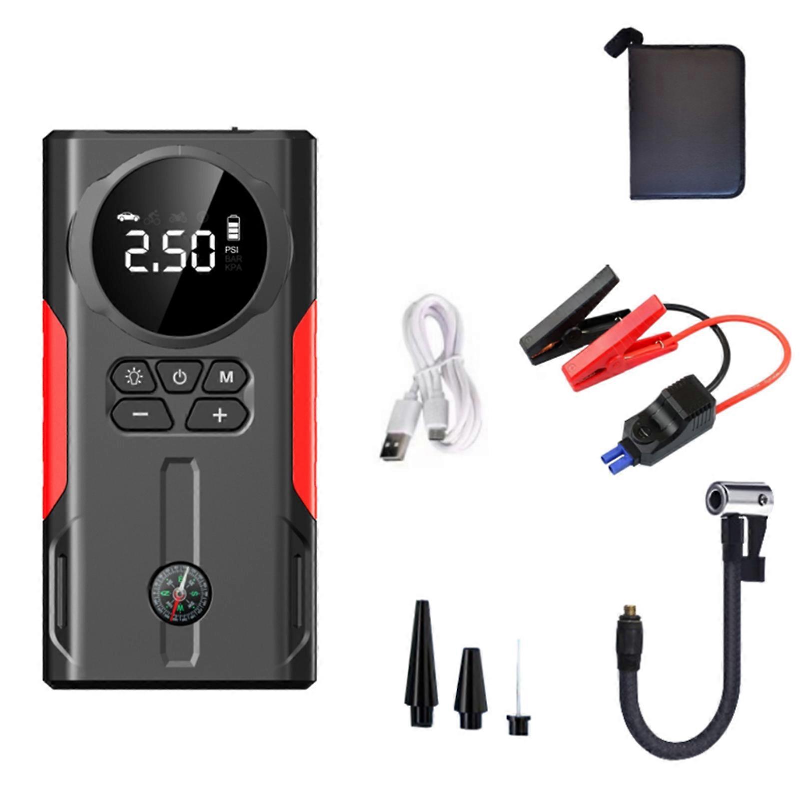 Portable tire inflator for car with LED display and jump starter
