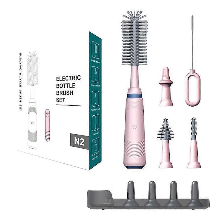 N2 Portable Pacifier Cleaner Kit with Storage Rack 360 Degree Rotatable Electric Baby Bottle Brush Set (BPA Free, No FDA)