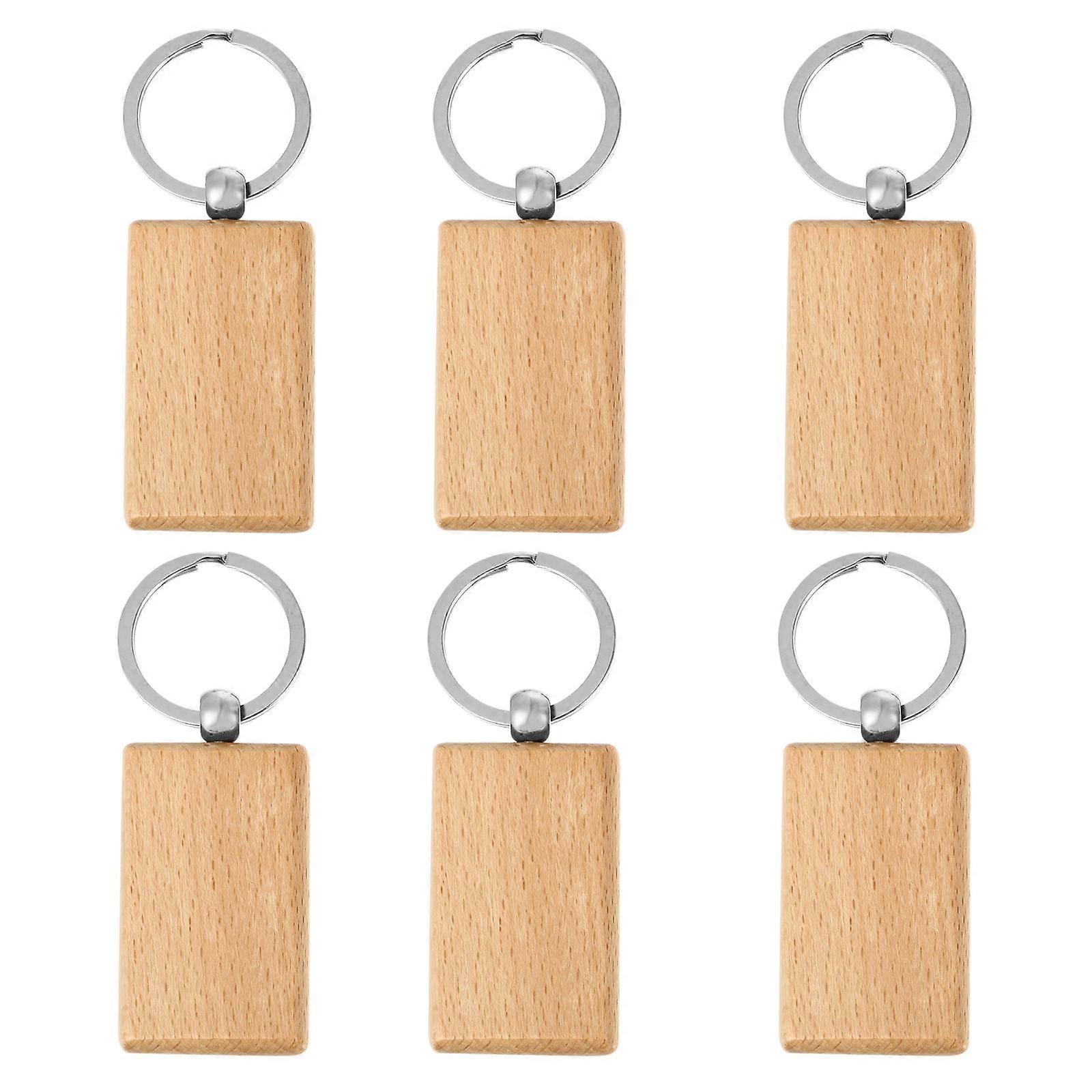 6pcs Solid Wood Keyring Pendants Creative DIY Decor Key Chains for Men, Durable Craft Accessories for Father's Day