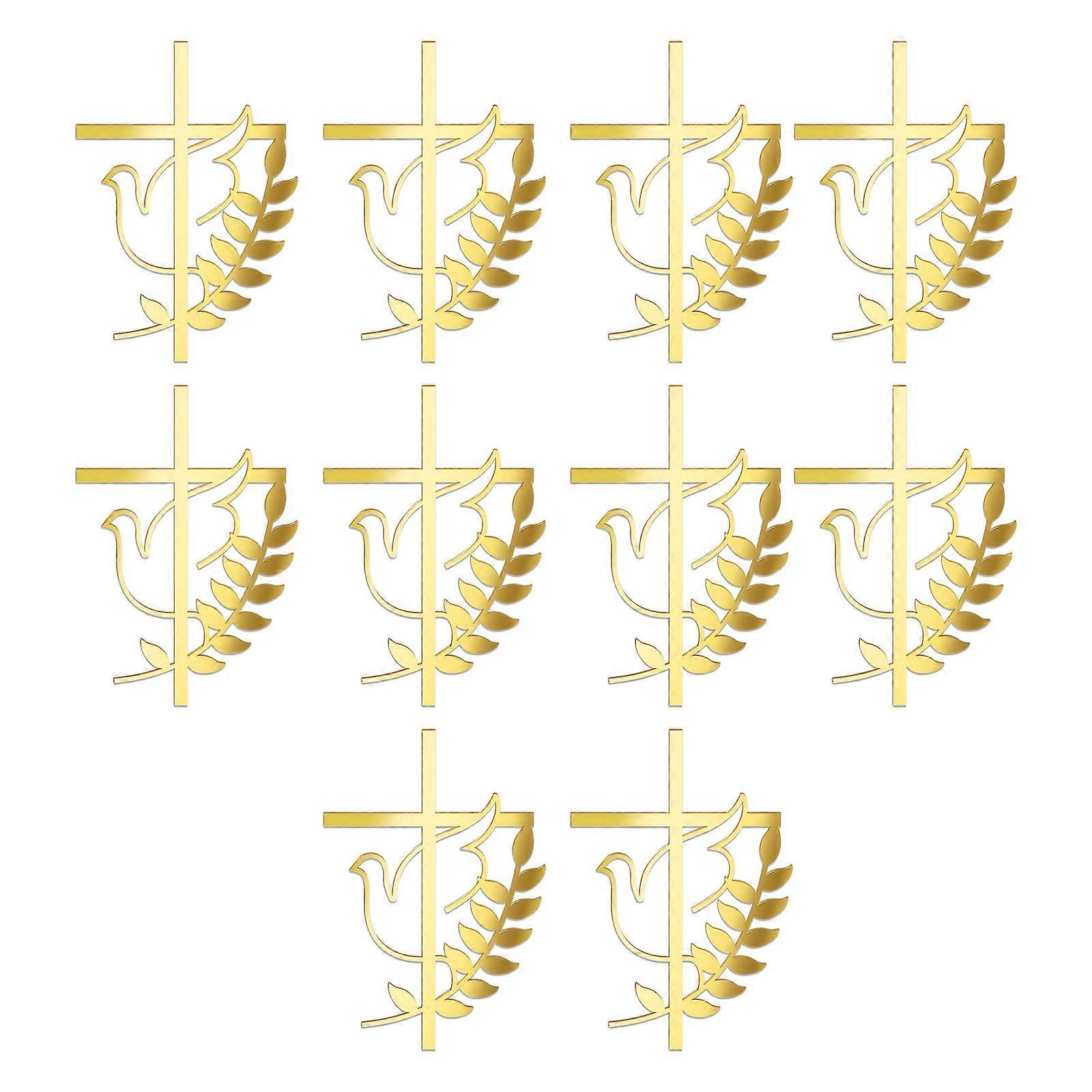 10pcs Shatterproof Gold Plastic Crossed Insert Doves Cake Toppers Decoration For Spiritual Occasion And Gatherings