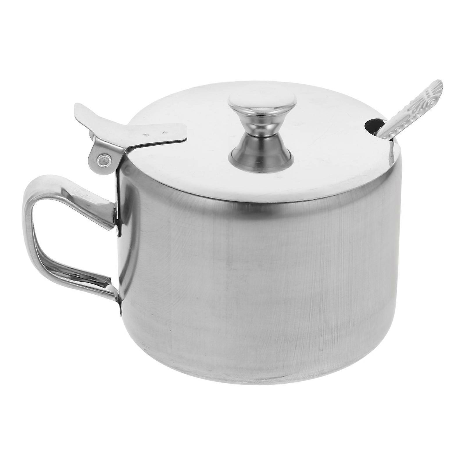 Stainless Steel Seasoning Jar with Lid and Spoon, Compact Condiment Container for Sugar, Salt, and Spices, Versatile Kitchen Storage for Home and