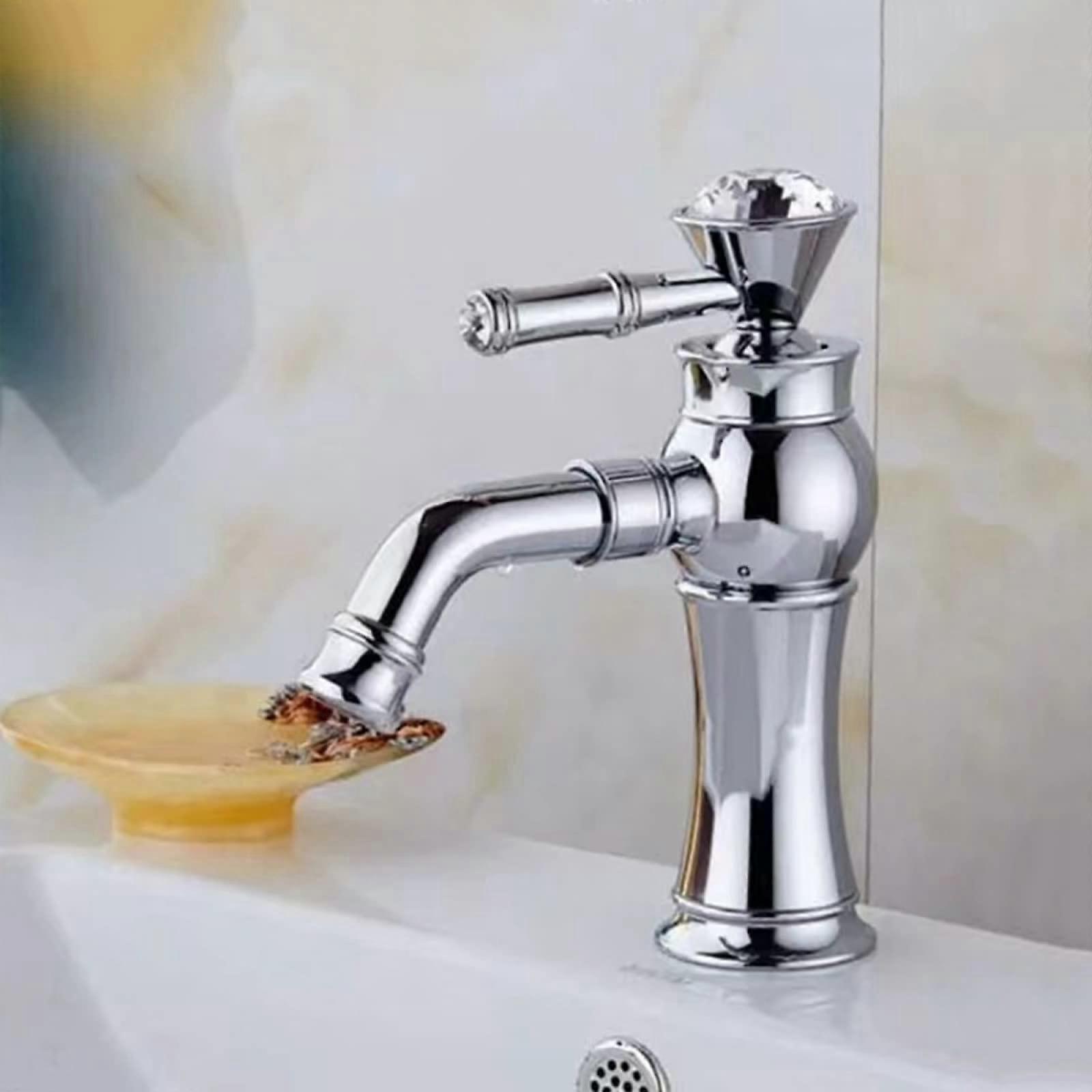 Vintage Bathroom Sink Faucets, 360° Swivel Spout Single-Handle Mixer Tap, Hot and Cold Chrome Vanity Basin Fixture
