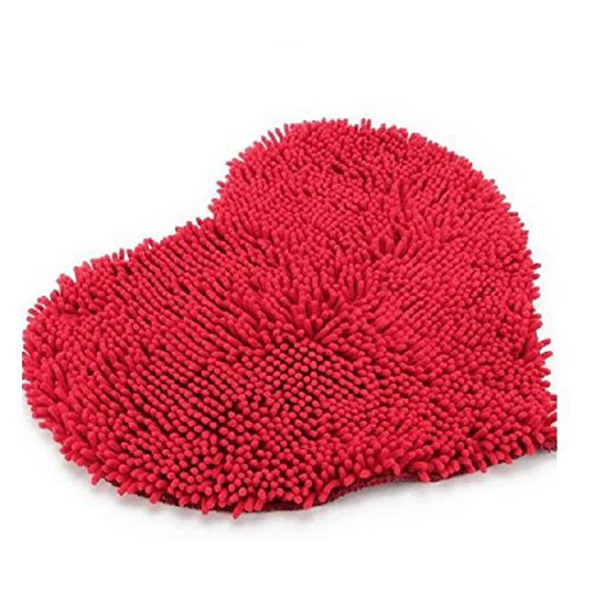 Bathroom Floor Mat Non-Slip Microfiber Chenille Fluffy Heart Shaped Carpet Red 50x60cm 1Pcs