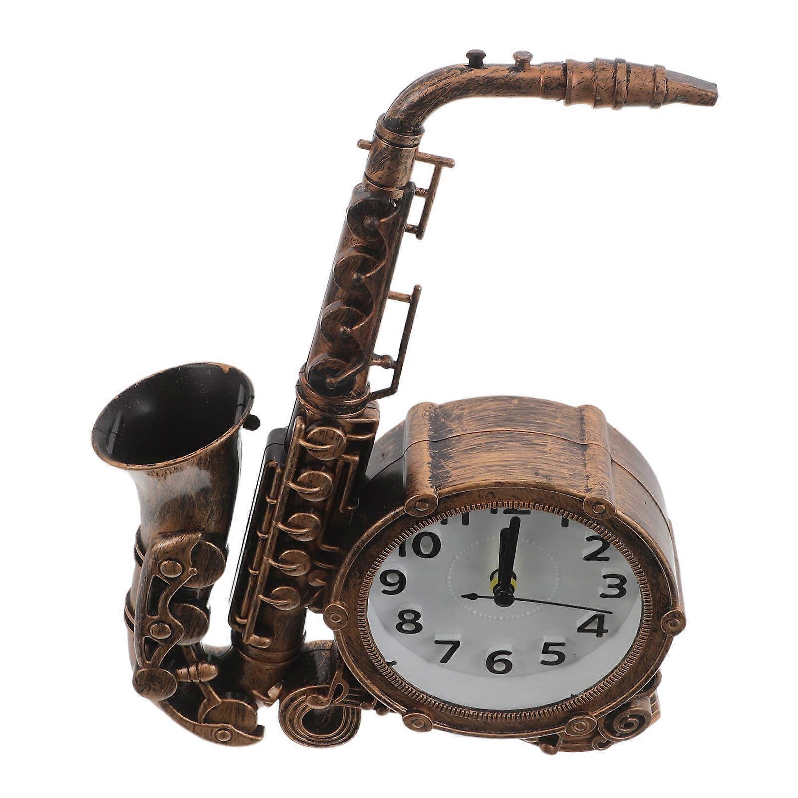 Antique Tabletop Saxophone Clock, Retro Alarm Clock, European Style Music Decor for Home Office, Coffee Shop, Tabletop Ornament